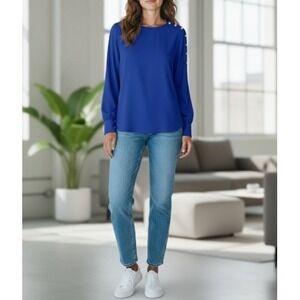 Amanda‎ Uprichard Womens Long Sleeve Studded Blouse Top Blue Career Party Size M